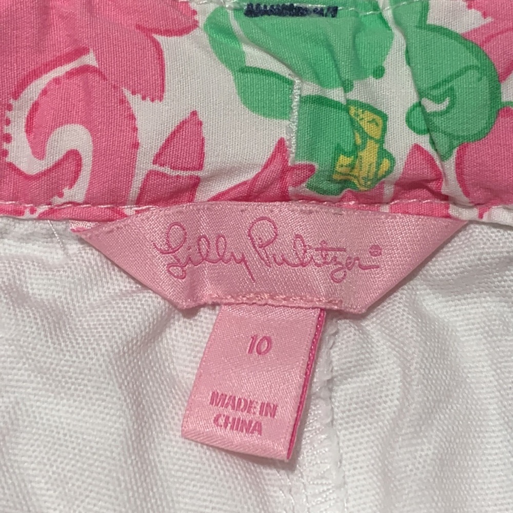 Lilly Pulitzer White Shorts Embroidered Navy Pink Crabs Lobsters Girls Size 10 - Picture 6 of 9
